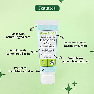 Closeout Sky Organics Bentonite Clay Detox Mask with Kaolin Clay & Aloe Vera BOGO (2x4oz)