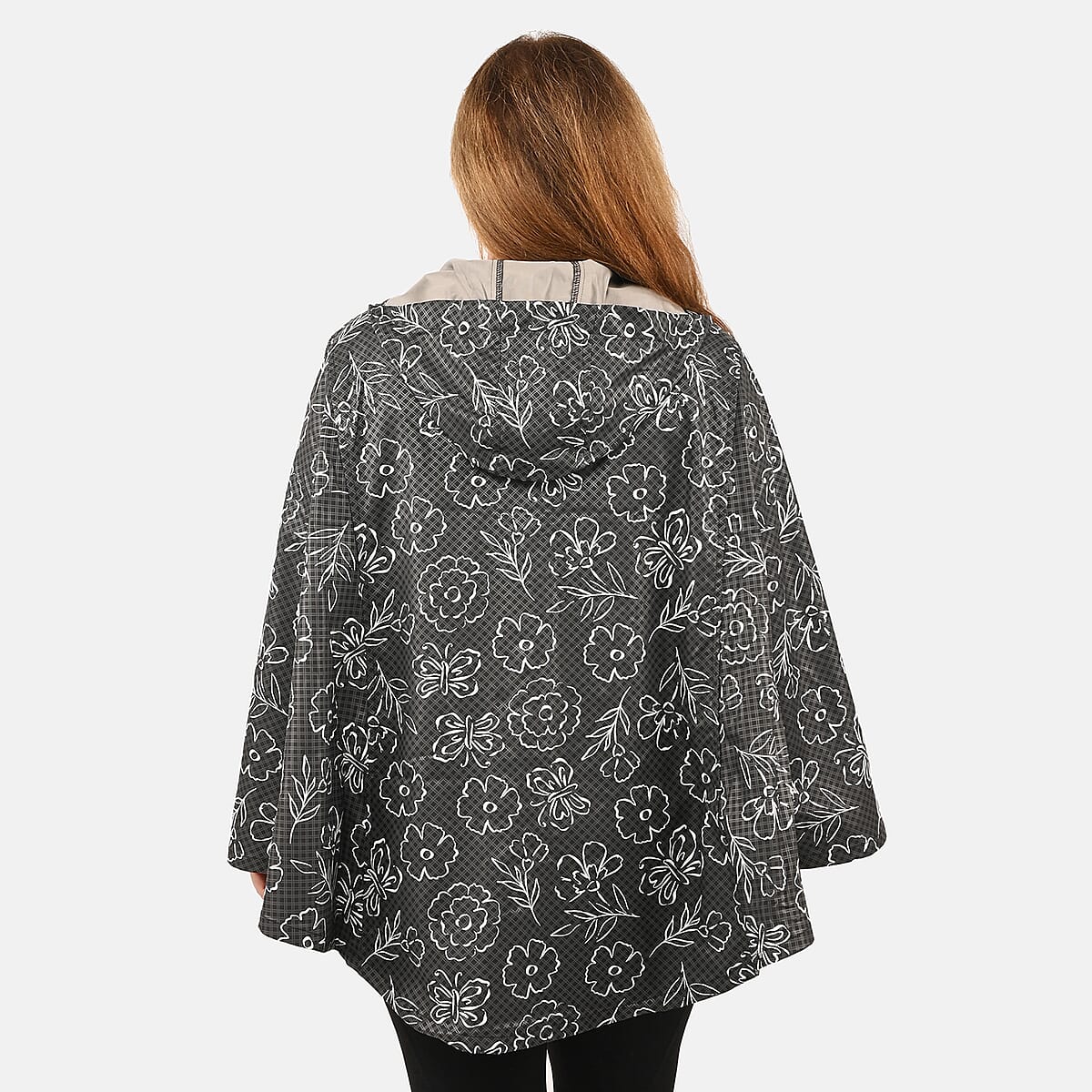Closeout ShedRain GOGO Women's Raincoat Poncho - Black Floral Size S/M image number 1