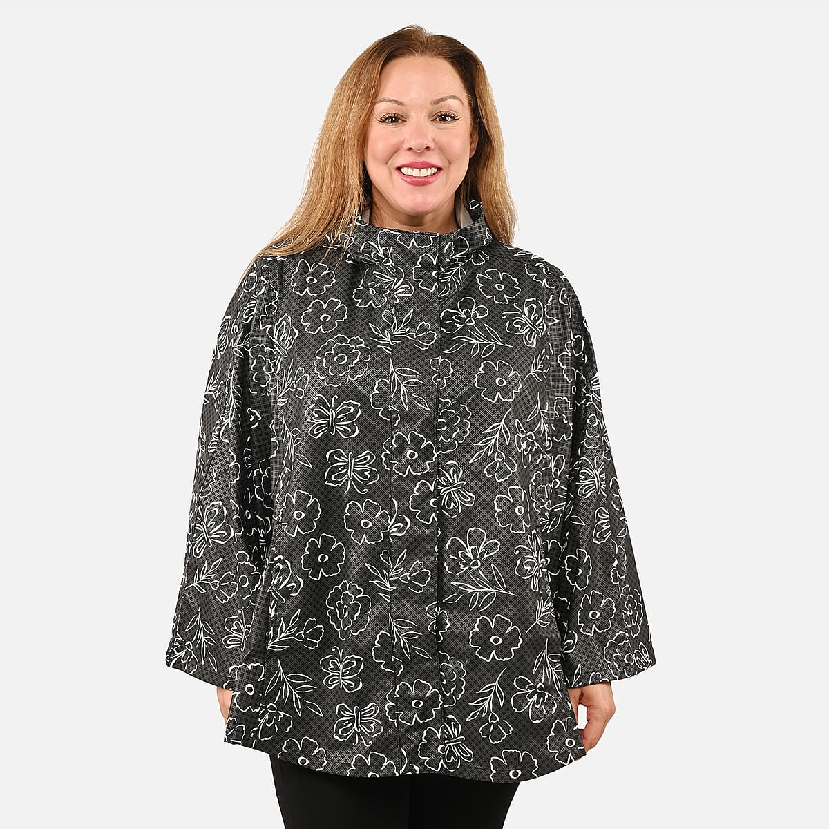 Closeout ShedRain GOGO Women's Raincoat Poncho - Black Floral Size L/XL image number 0
