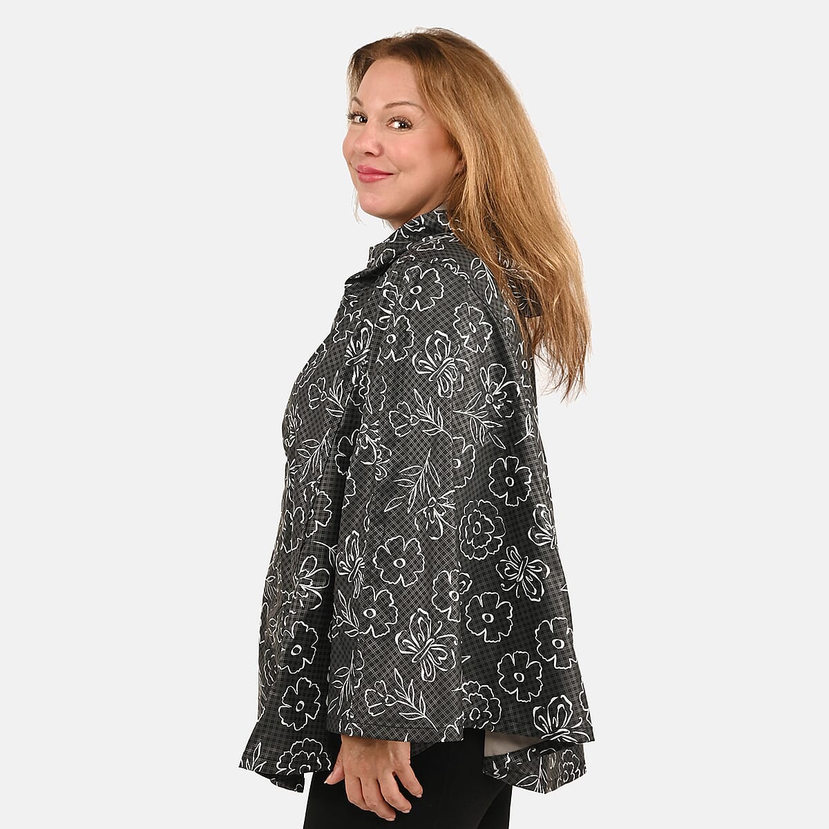 Closeout ShedRain GOGO Women's Raincoat Poncho - Black Floral Size L/XL image number 2