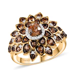 Jenipapo Andalusite and Moissanite 1.00 ctw Sunfire Bloom Ring in 18K Vermeil Yellow Gold Over Sterling Silver (Size 10.0) 