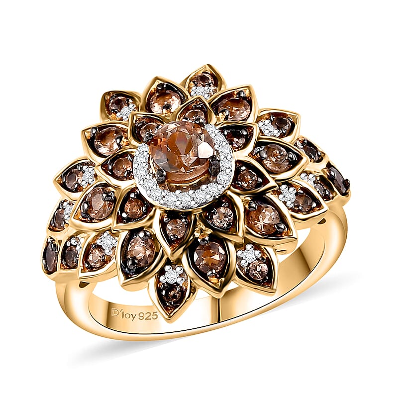 Jenipapo Andalusite and Moissanite 1.00 ctw Sunfire Bloom Ring in 18K Vermeil Yellow Gold Over Sterling Silver (Size 10.0) 
