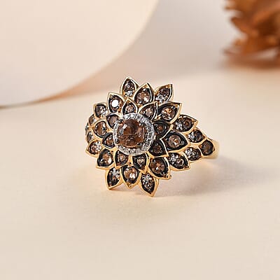 Jenipapo Andalusite and Moissanite 1.00 ctw Sunfire Bloom Ring in 18K Vermeil Yellow Gold Over Sterling Silver (Size 10.0) 