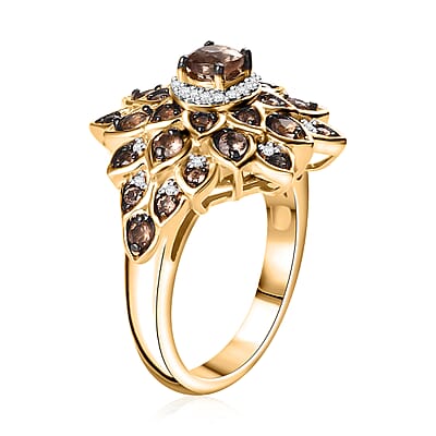 Jenipapo Andalusite and Moissanite 1.00 ctw Sunfire Bloom Ring in 18K Vermeil Yellow Gold Over Sterling Silver (Size 10.0) 