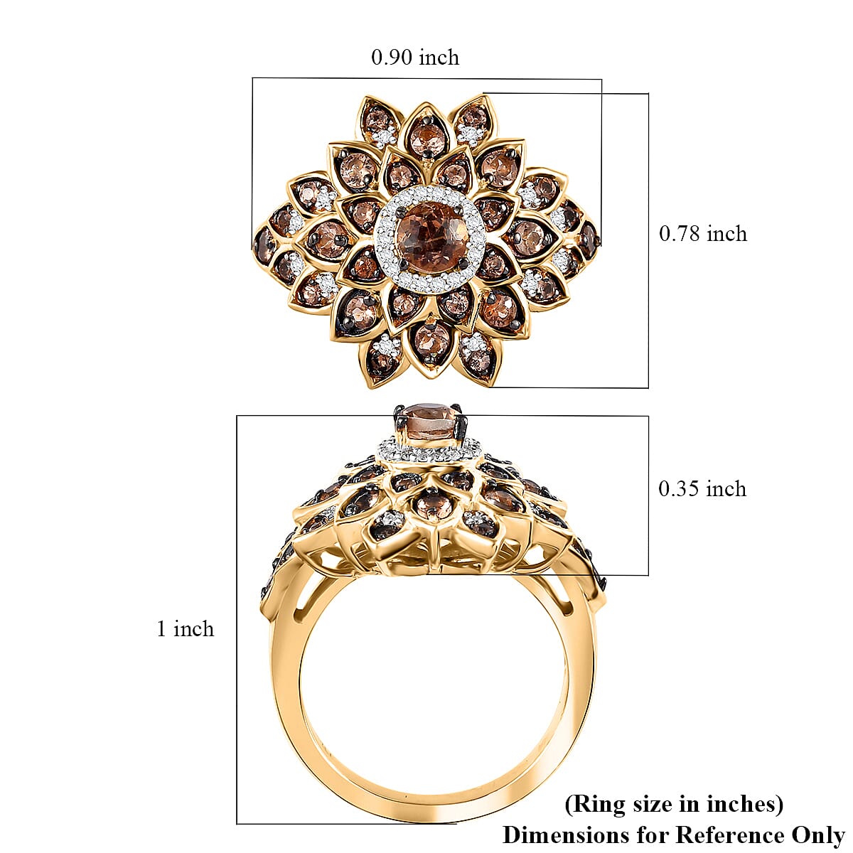 Jenipapo Andalusite and Moissanite 1.00 ctw Sunfire Bloom Ring in 18K Vermeil Yellow Gold Over Sterling Silver (Size 10.0) 