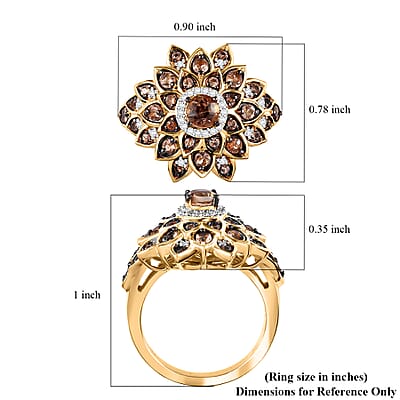 Jenipapo Andalusite and Moissanite 1.00 ctw Sunfire Bloom Ring in 18K Vermeil Yellow Gold Over Sterling Silver (Size 10.0) 