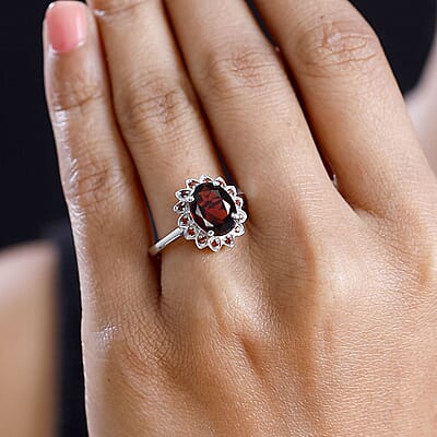 Mozambique Garnet 3.25 ctw Sunflower Ring in Rhodium Over Sterling Silver (Size 10.0)