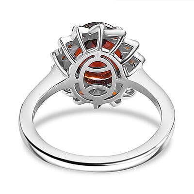 Mozambique Garnet 3.25 ctw Sunflower Ring in Rhodium Over Sterling Silver (Size 10.0)