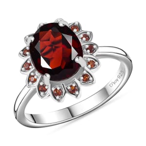 Mozambique Garnet 3.25 ctw Sunflower Ring in Rhodium Over Sterling Silver (Size 7.0)
