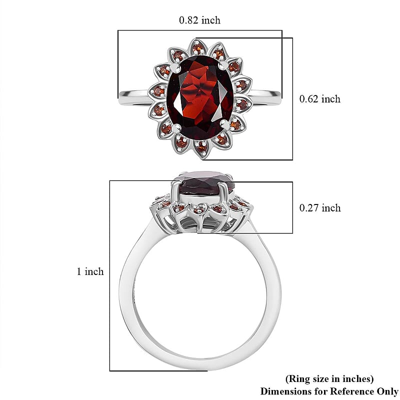 Mozambique Garnet 3.25 ctw Sunflower Ring in Rhodium Over Sterling Silver (Size 7.0)