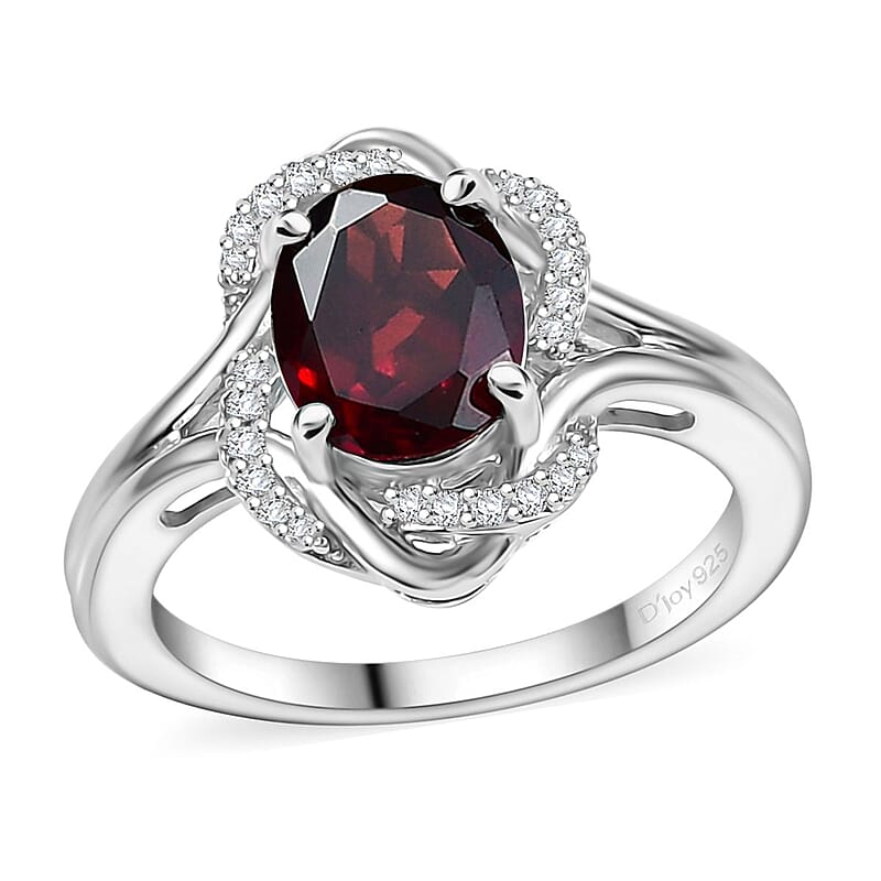 D'Joy Mozambique Garnet and White Zircon 2.50 ctw Scarlet Wave Ring in Rhodium Over Sterling Silver (Size 10.0)