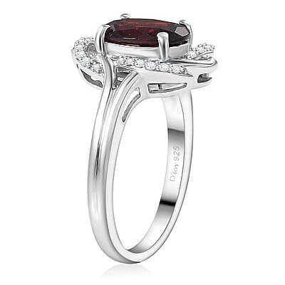 D'Joy Mozambique Garnet and White Zircon 2.50 ctw Scarlet Wave Ring in Rhodium Over Sterling Silver (Size 10.0)
