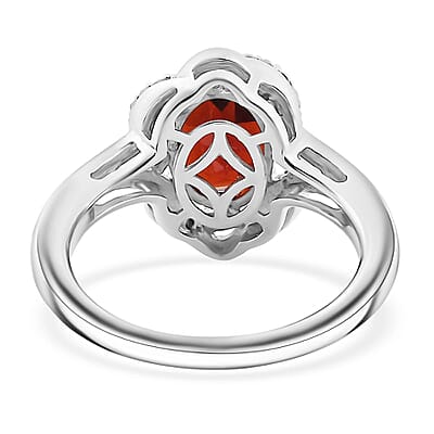 D'Joy Mozambique Garnet and White Zircon 2.50 ctw Scarlet Wave Ring in Rhodium Over Sterling Silver (Size 10.0)