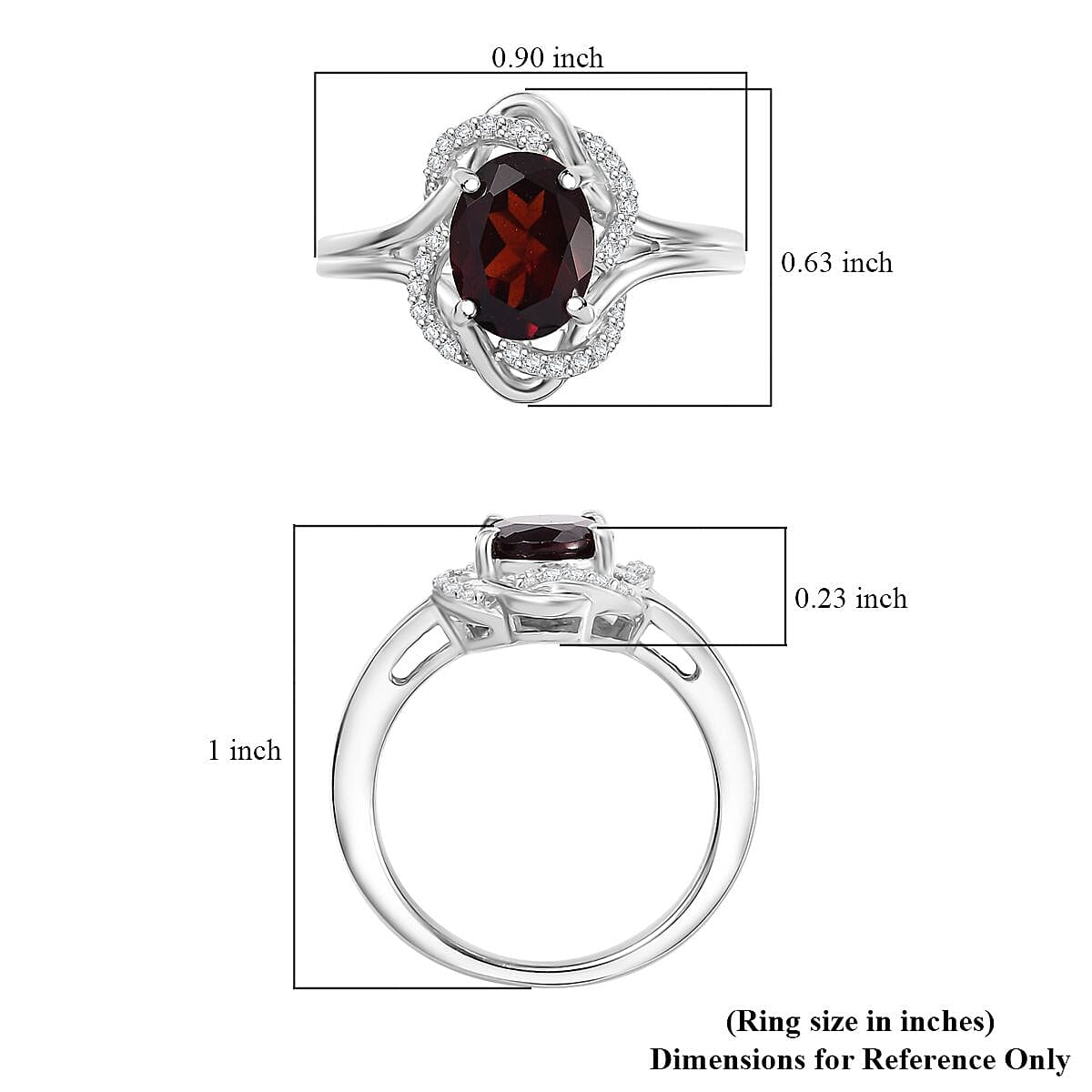 D'Joy Mozambique Garnet and White Zircon 2.50 ctw Scarlet Wave Ring in Rhodium Over Sterling Silver (Size 10.0)