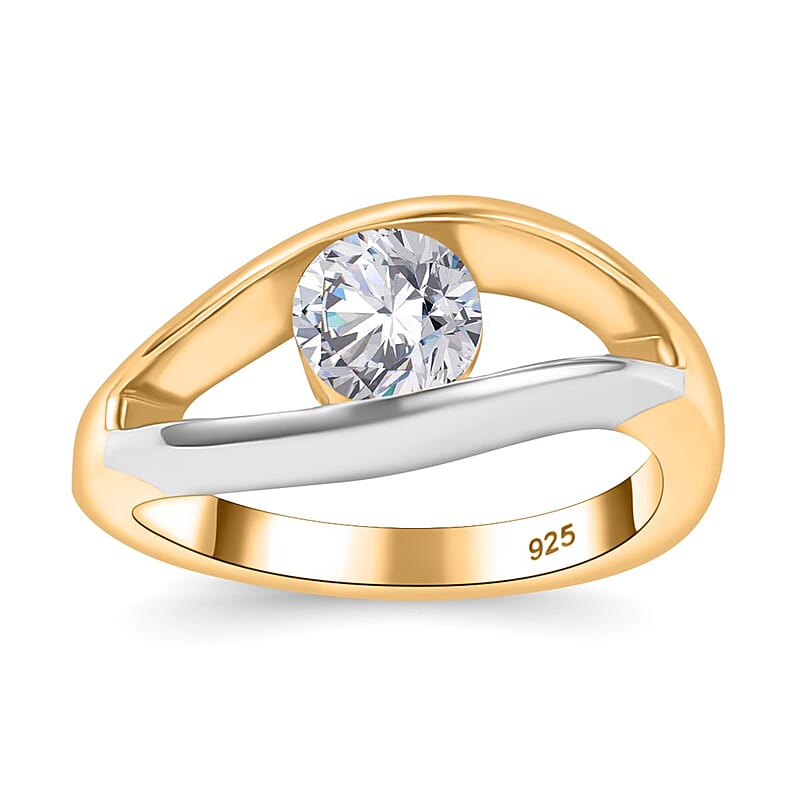 Moissanite 0.75 ctw Ring in Rhodium and 18K Vermeil Yellow Gold Over Sterling Silver (Size 6.5)