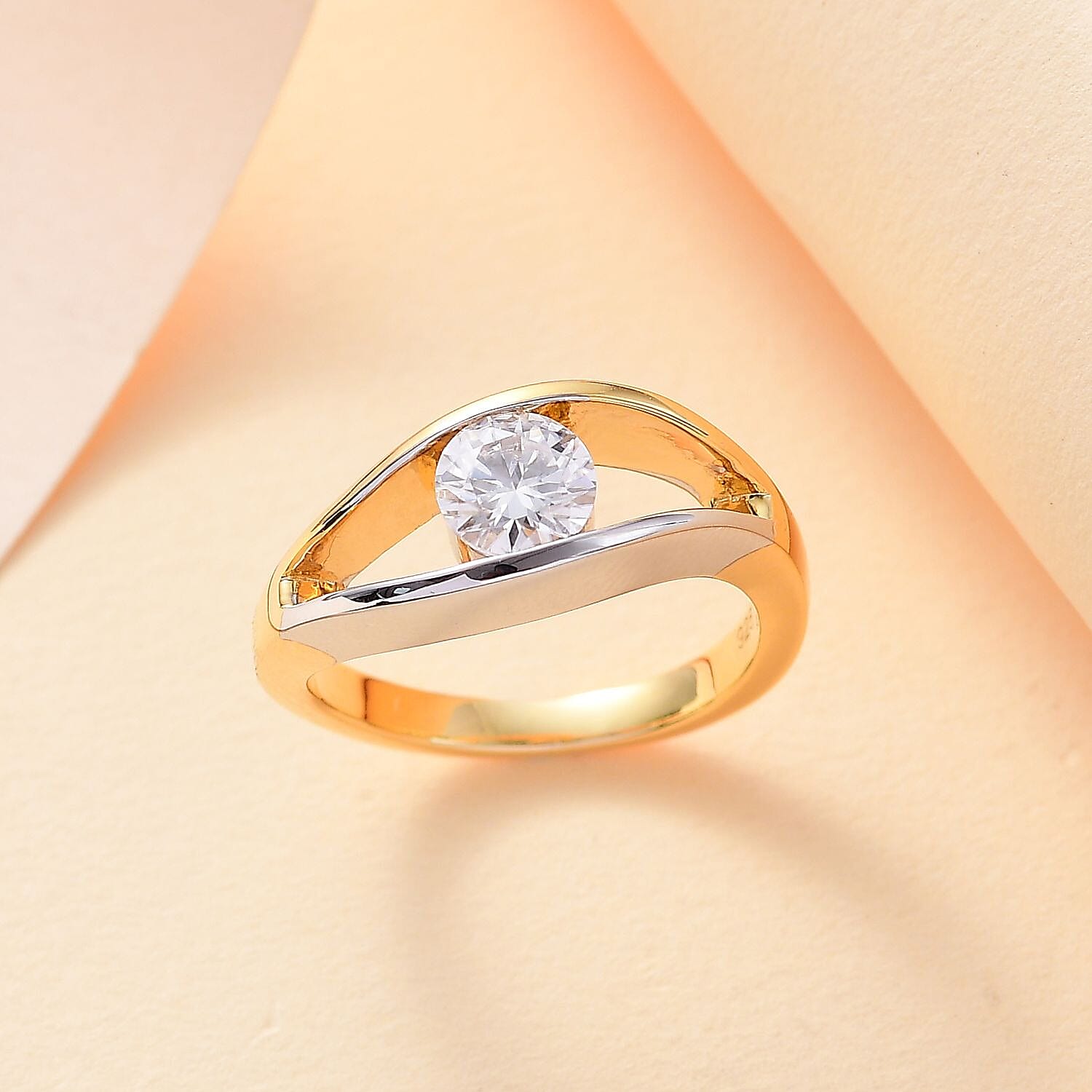 Moissanite 0.75 ctw Ring in Rhodium and 18K Vermeil Yellow Gold Over Sterling Silver (Size 6.5)