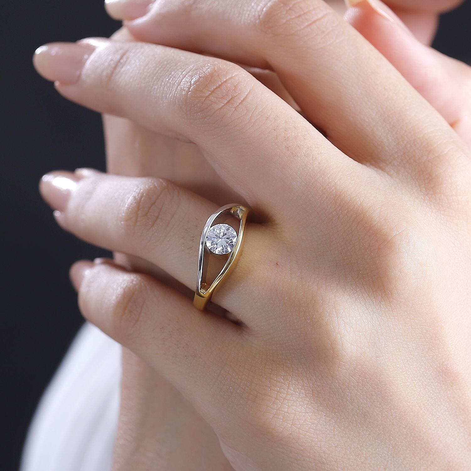 Moissanite 0.75 ctw Ring in Rhodium and 18K Vermeil Yellow Gold Over Sterling Silver (Size 6.5)