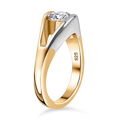 Moissanite 0.75 ctw Ring in Rhodium and 18K Vermeil Yellow Gold Over Sterling Silver (Size 6.5)