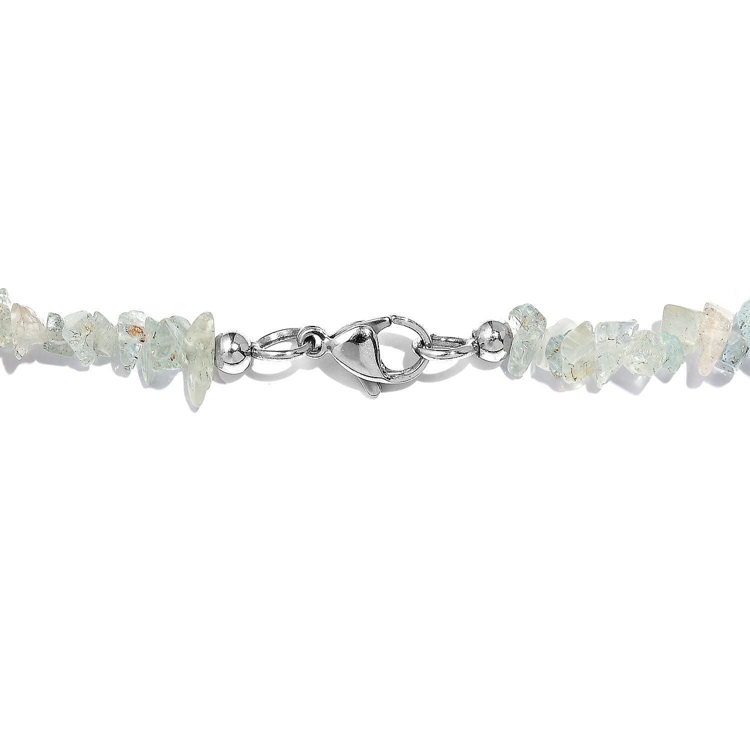 White Freshwater Pearl and Aquamarine Beaded 55.00 ctw Necklace 20 Inches in Stainless Steel