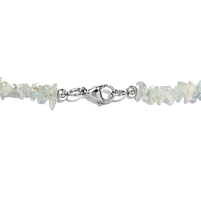 White Freshwater Pearl and Aquamarine Beaded 55.00 ctw Necklace 20 Inches in Stainless Steel