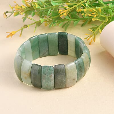 Green Aventurine 355.00 ctw Block Stretch Bracelet