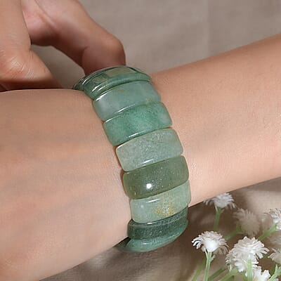 Green Aventurine 355.00 ctw Block Stretch Bracelet