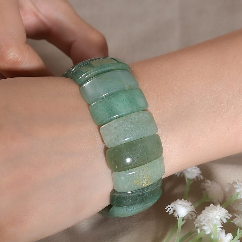 Green Aventurine 355.00 ctw Block Stretch Bracelet