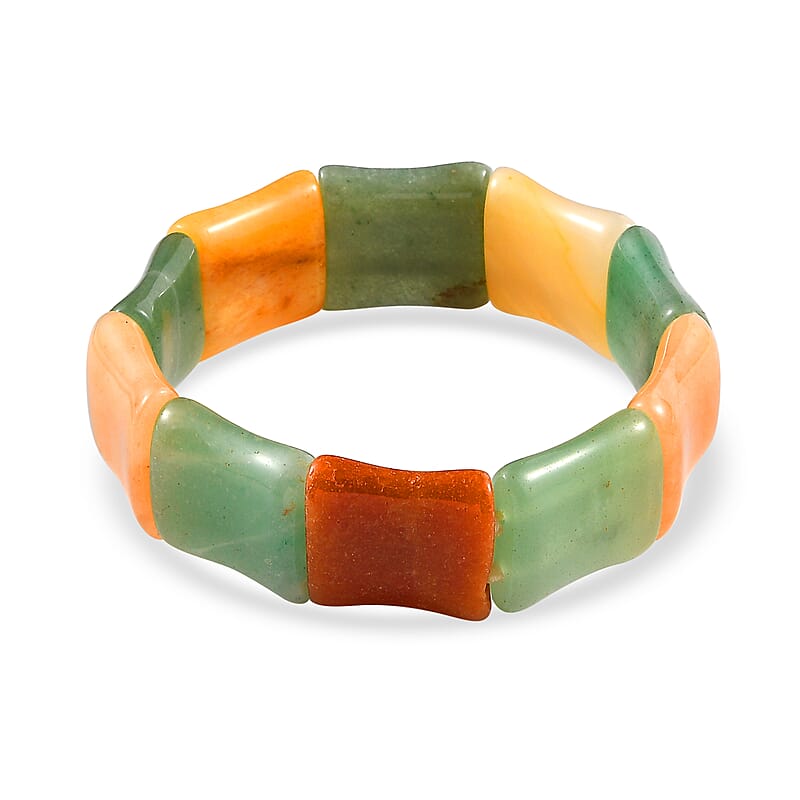 Green Aventurine and Agate 294.60 ctw Block Stretch Bracelet