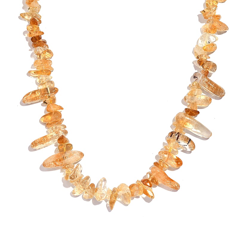 Citrine 250.00 ctw Chips Necklace in Platinum Bond 20 Inches