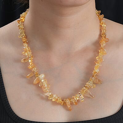 Citrine 250.00 ctw Chips Necklace in Platinum Bond 20 Inches