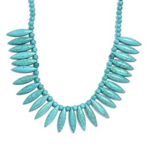 Blue Howlite 332.00 ctw Chips Necklace in Platinum Bond 20 Inches