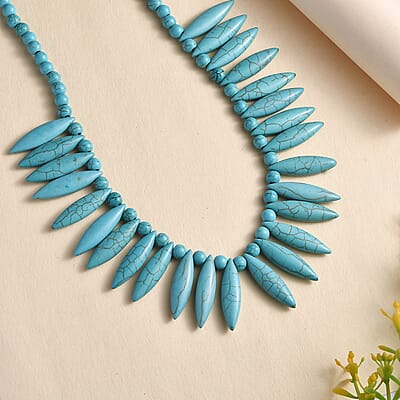 Blue Howlite 332.00 ctw Chips Necklace in Platinum Bond 20 Inches