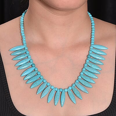 Blue Howlite 332.00 ctw Chips Necklace in Platinum Bond 20 Inches