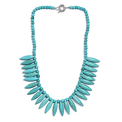 Blue Howlite 332.00 ctw Chips Necklace in Platinum Bond 20 Inches