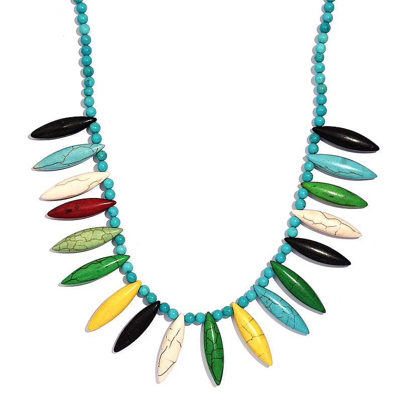 Multi Color Howlite 295.00 ctw Chips Necklace in Platinum Bond 20 Inches