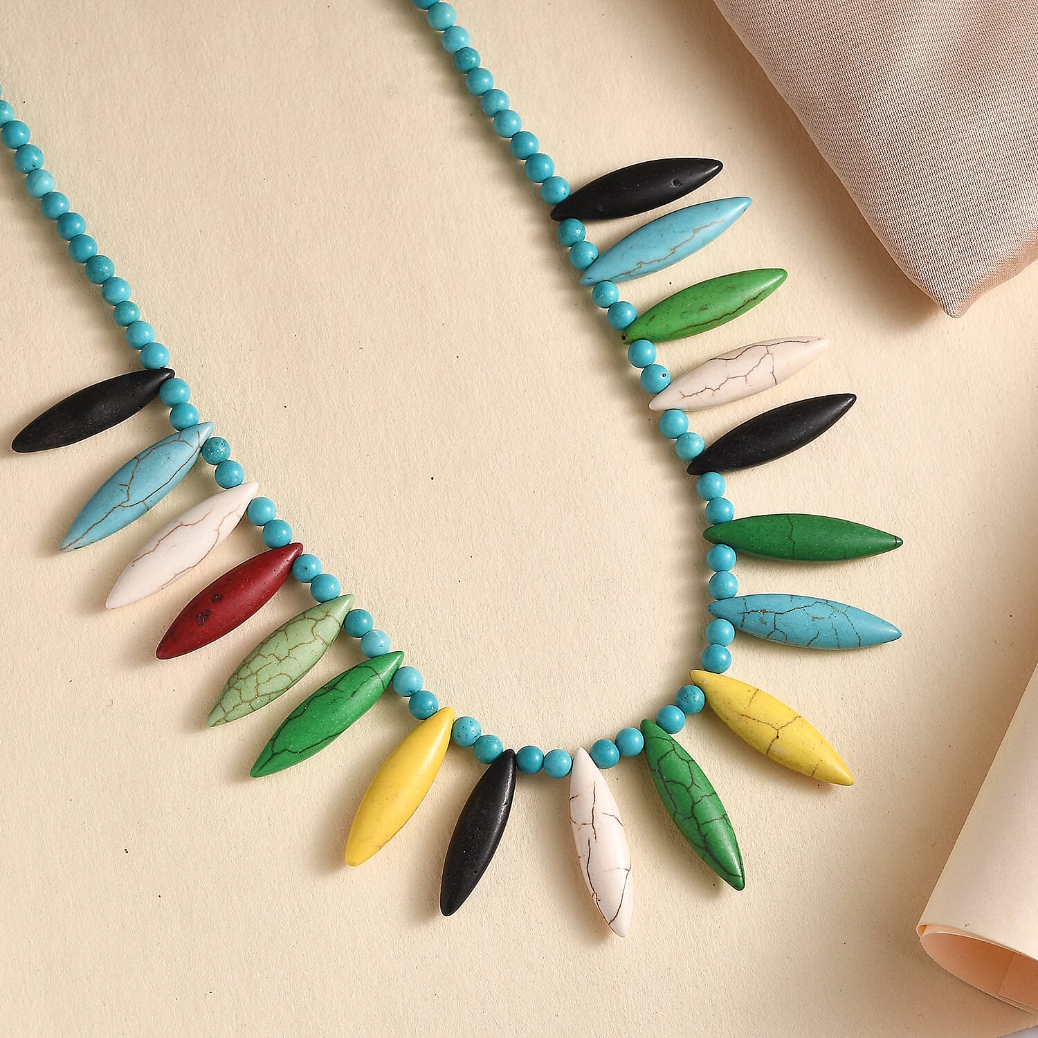 Multi Color Howlite 295.00 ctw Chips Necklace in Platinum Bond 20 Inches