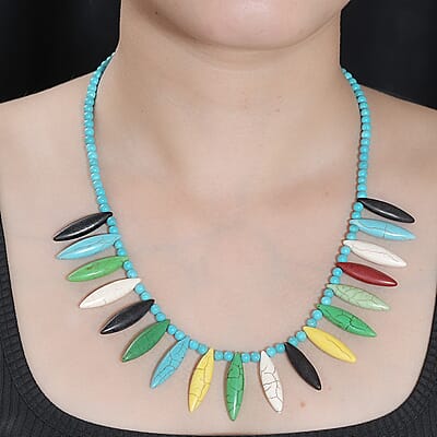Multi Color Howlite 295.00 ctw Chips Necklace in Platinum Bond 20 Inches