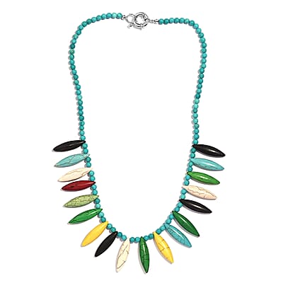 Multi Color Howlite 295.00 ctw Chips Necklace in Platinum Bond 20 Inches