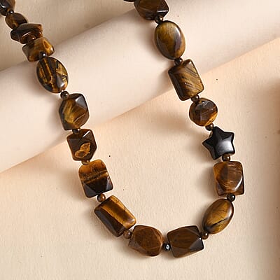 Karis Tigers Eye's 242.00 ctw Necklace 24 Inches in Platinum Bond 