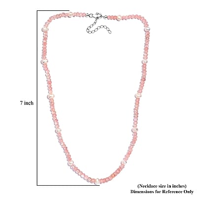 Galilea Rose Quartz and Pearl Beaded 66.00 ctw Necklace 20 Inches in Rhodium Over Sterling Silver