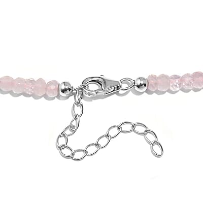 Galilea Rose Quartz and Pearl Beaded 60.00 ctw Necklace 20 Inches in Rhodium Over Sterling Silver