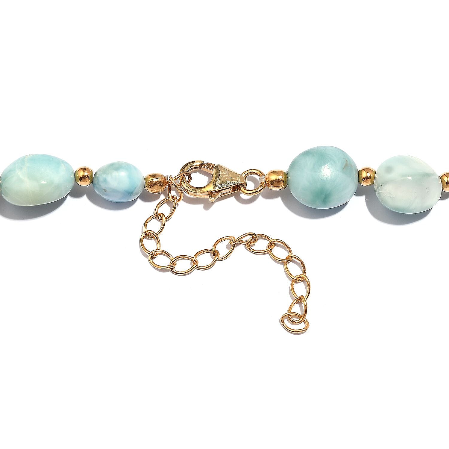 Larimar and Pearl Beaded 210.00 ctw Necklace 20 Inches in 18K Yellow Gold Over Sterling Silver