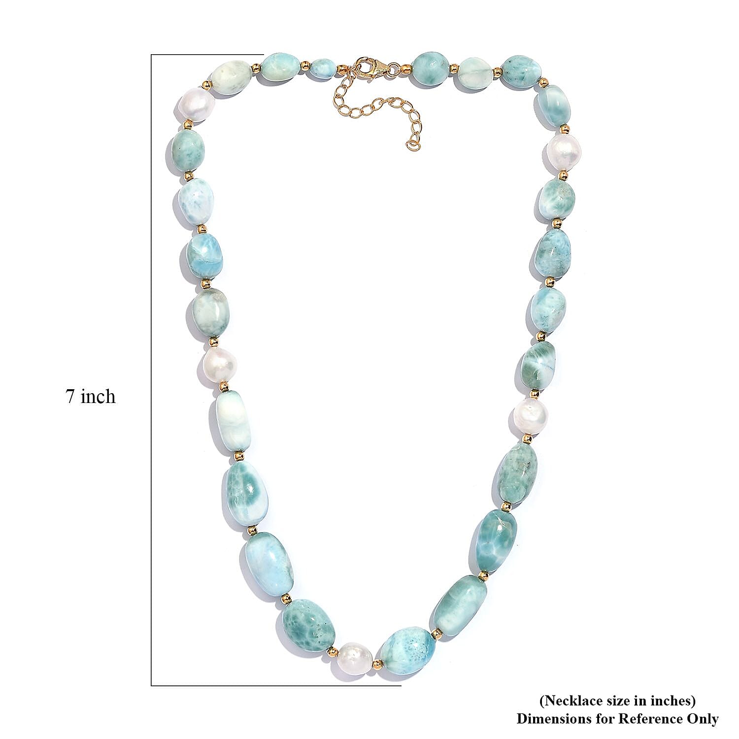 Larimar and Pearl Beaded 210.00 ctw Necklace 20 Inches in 18K Yellow Gold Over Sterling Silver