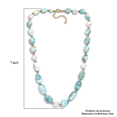 Larimar and Pearl Beaded 210.00 ctw Necklace 20 Inches in 18K Yellow Gold Over Sterling Silver