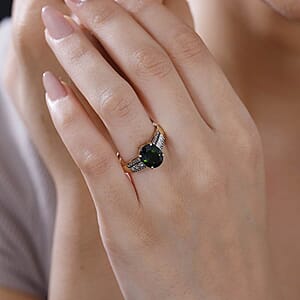 Luxoro 10K Yellow Gold AAA Chrome Diopside, Natural Champagne and White Diamond (I2) (0.20 cts) Bridge Ring (Size 10.0) 2.90 ctw