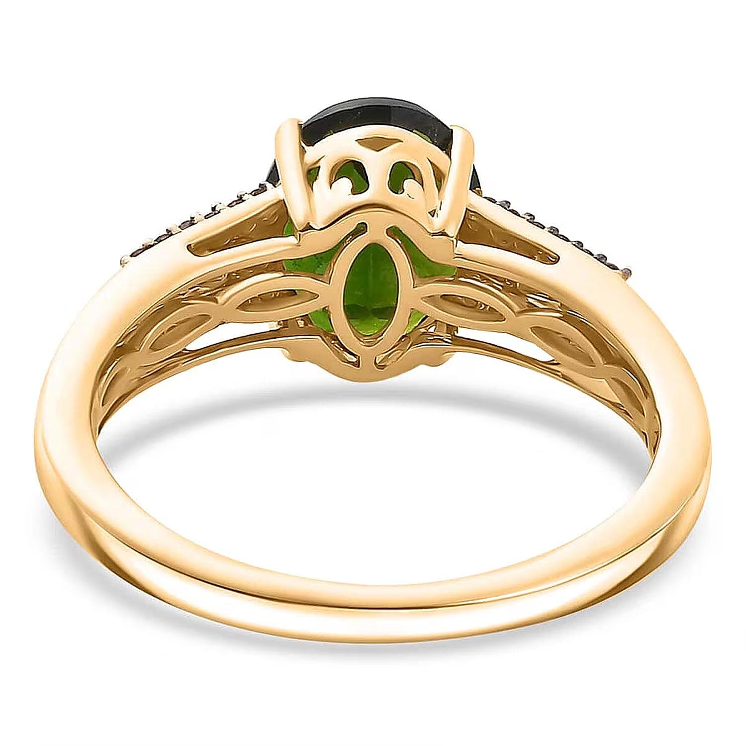 Luxoro 10K Yellow Gold AAA Chrome Diopside, Natural Champagne and White Diamond (I2) (0.20 cts) Bridge Ring (Size 10.0) 2.90 ctw