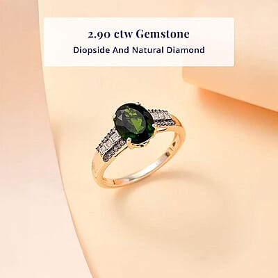 Luxoro 10K Yellow Gold AAA Chrome Diopside, Natural Champagne and White Diamond (I2) (0.20 cts) Bridge Ring (Size 11.0) 2.90 ctw