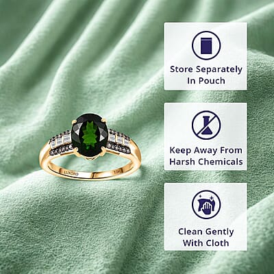Luxoro 10K Yellow Gold AAA Chrome Diopside, Natural Champagne and White Diamond (I2) (0.20 cts) Bridge Ring (Size 5.0) 2.90 ctw