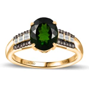 Luxoro AAA Chrome Diopside, Natural Champagne and White Diamond I2 2.90 ctw Bridge Ring in 10K Yellow Gold (Size 6.0)