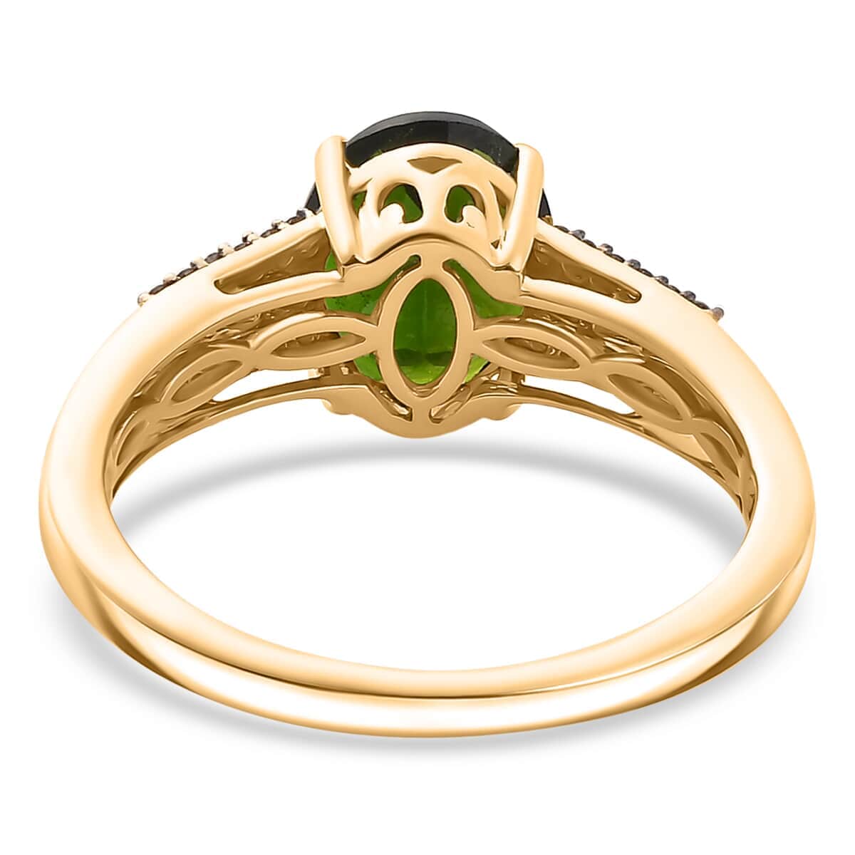 Luxoro AAA Chrome Diopside, Natural Champagne and White Diamond I2 2.90 ctw Bridge Ring in 10K Yellow Gold (Size 6.0) image number 4